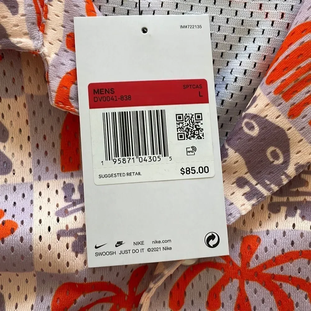 NWT Nike Spring Break Printed Revere Collar Shirt Pink Men Size L